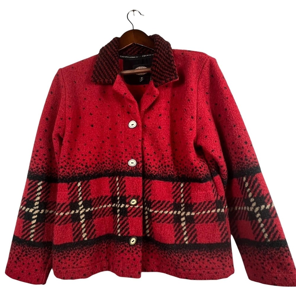 County Clothing Co Womens M VINTAGE Red Black Plaid Jacket Canada Button Front